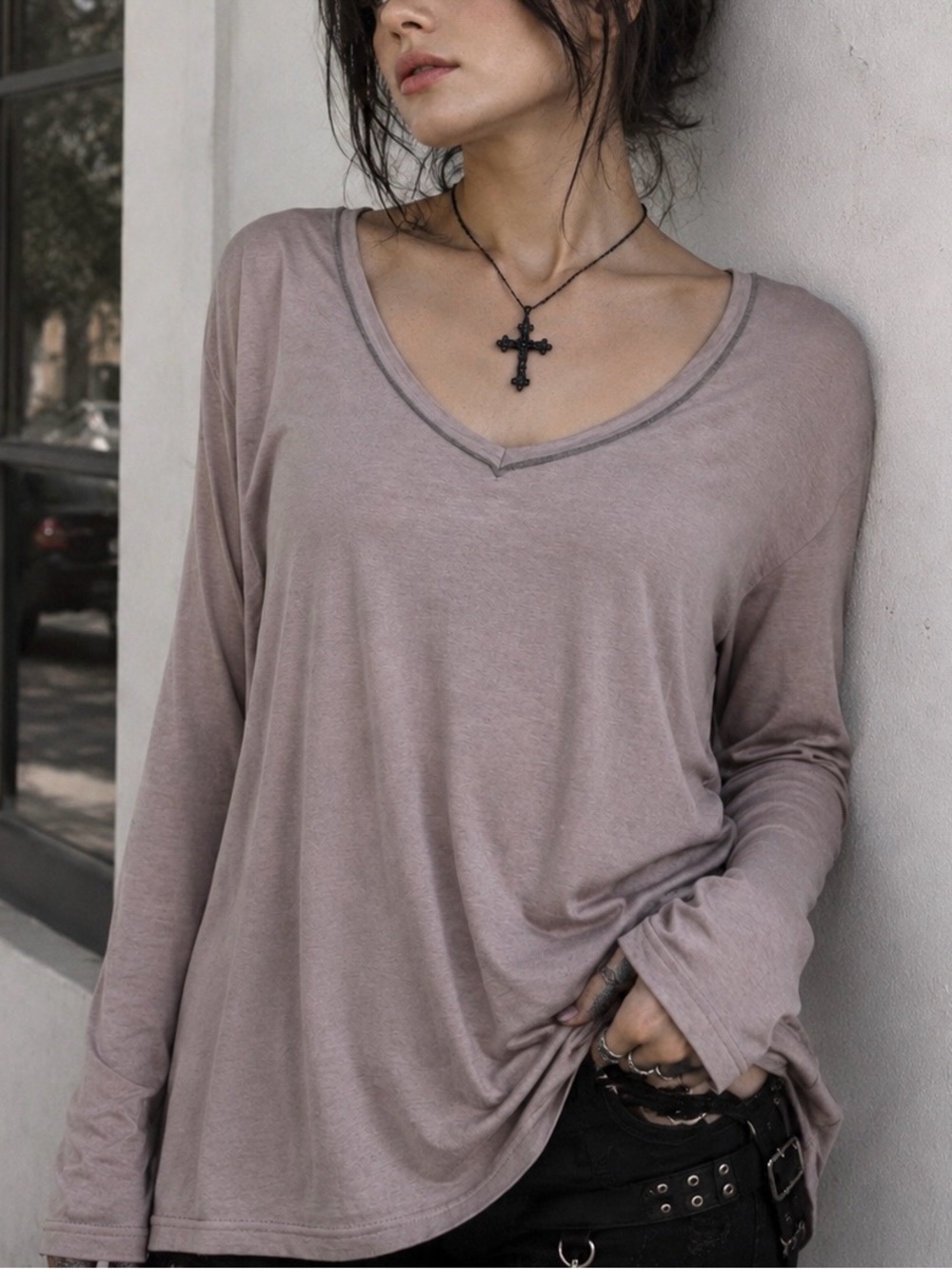 NWOT Comfy Dolls PJ Long-Sleeve Scoop Neck Top in Pink Mauve